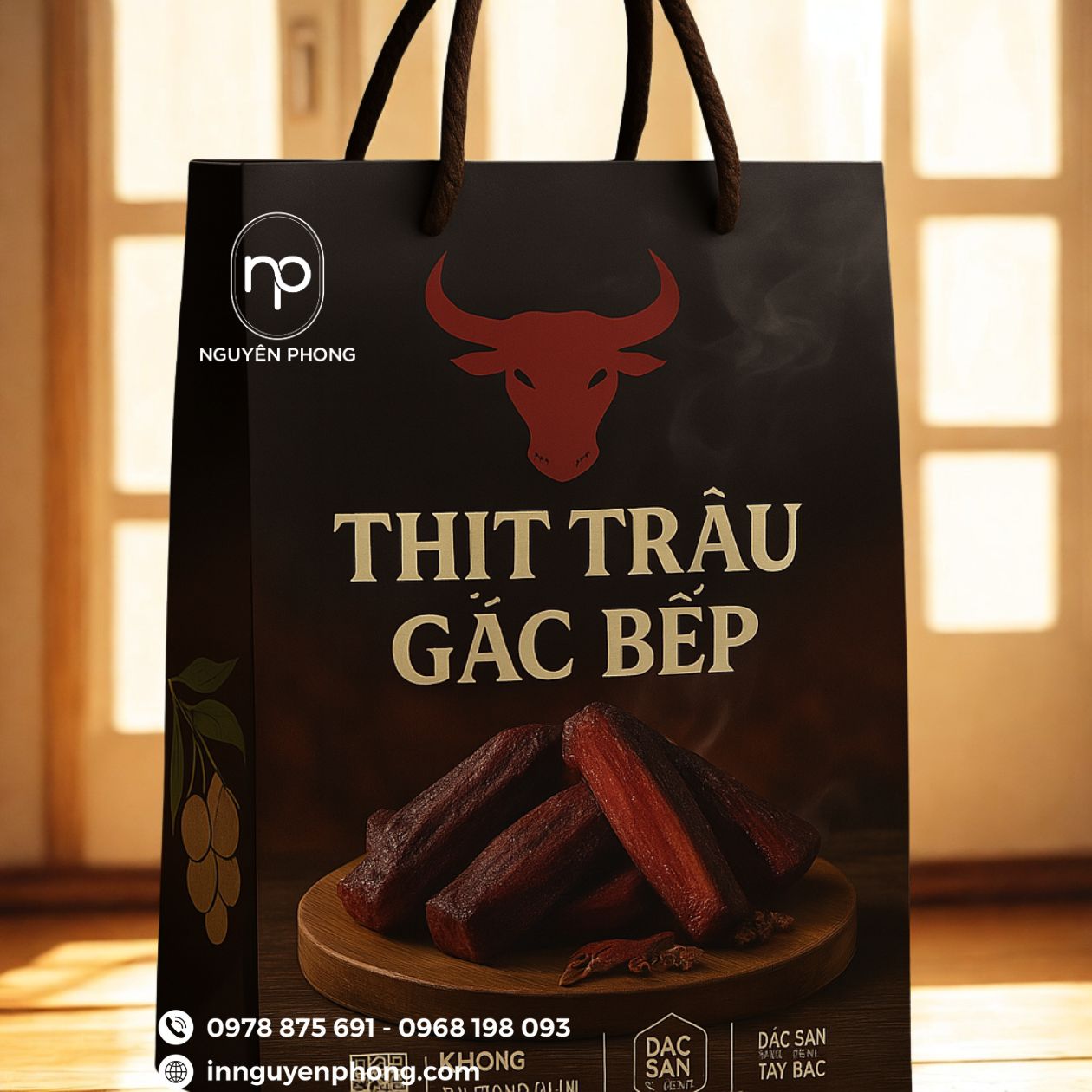 Mẫu túi giấy nông sản đựng thịt trâu gác bếp